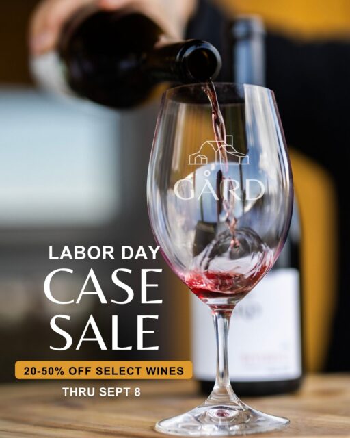 Our annual Double-Your-Discount Labor Day Case Sale is on and it’s the perfect excuse to stock up on the bottles you reach for all year! From now through September 8, you can snag full cases of select Gård wines at 20–50% off. Club members get the biggest savings, but EVERYONE gets a great deal. Shop online  at gardwine.com/case-sale (link in bio) or pop into a tasting room and load up — future you will be so glad you did!