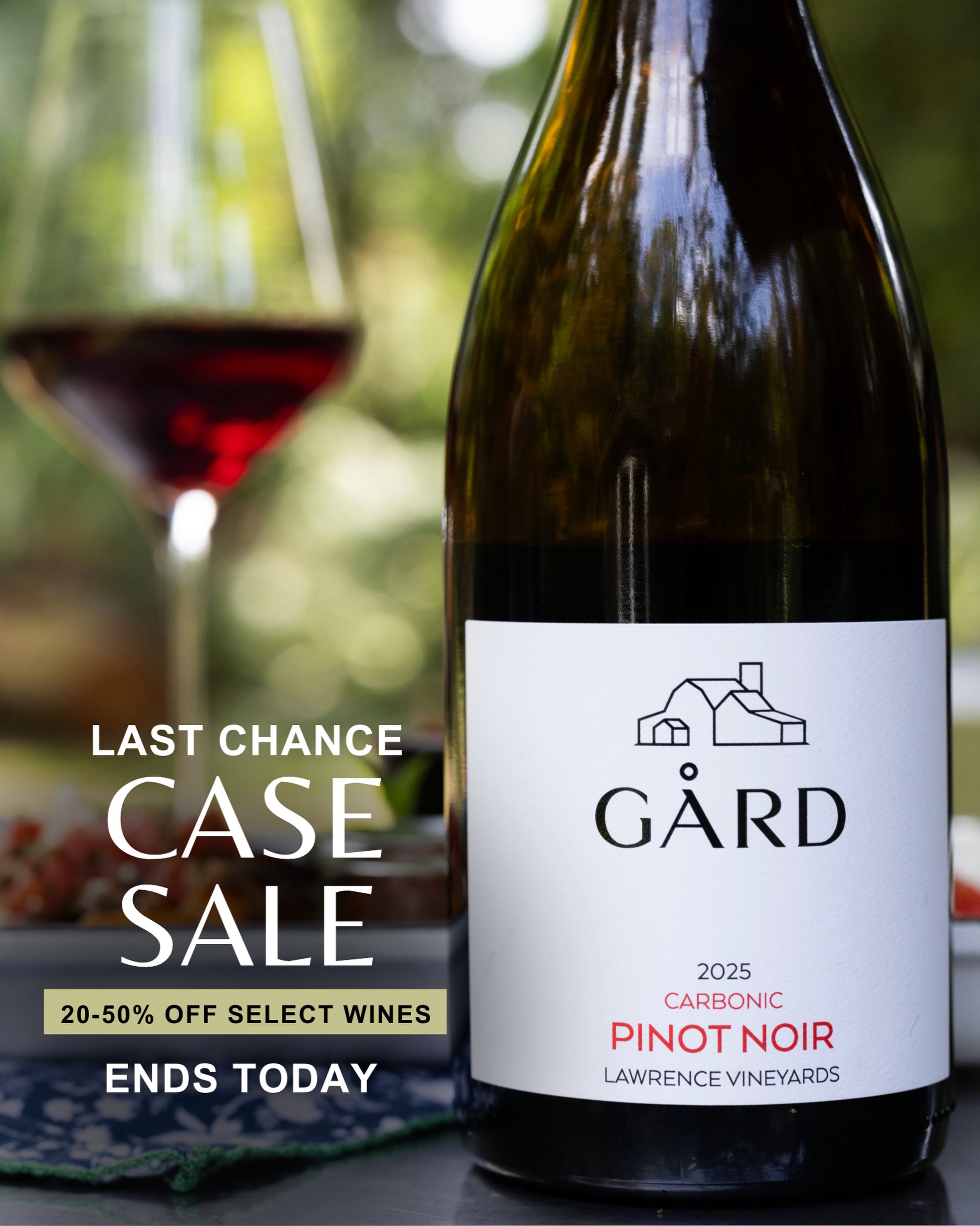 Last day! Our Double‑Your‑Discount Labor Day Case Sale wraps up tonight. Grab full cases of your favorite select Gård wines at 20–50% off. Club members get the biggest savings, but everyone gets a great deal!

Shop at gardwine.com/case-sale or stop into a tasting room today. Please note: Gård Woodinville is closed Tuesdays.